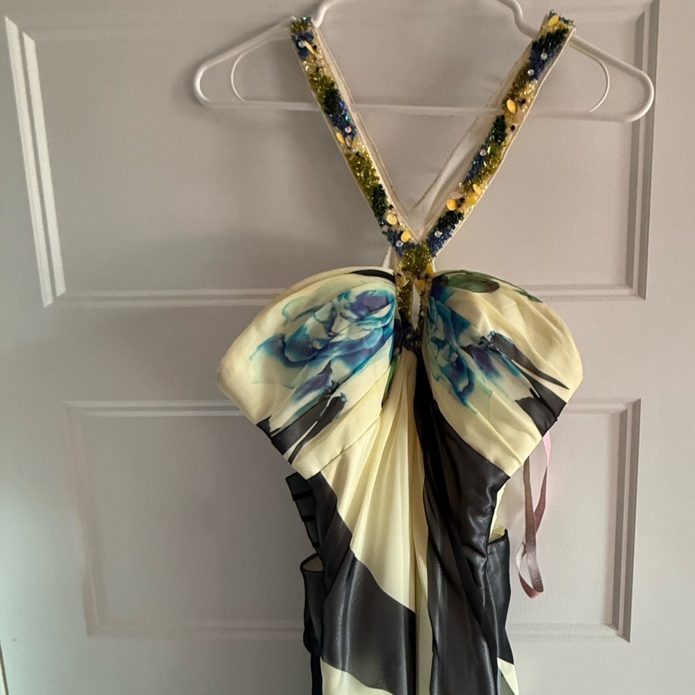 Floral Halter Dress with Beaded Straps